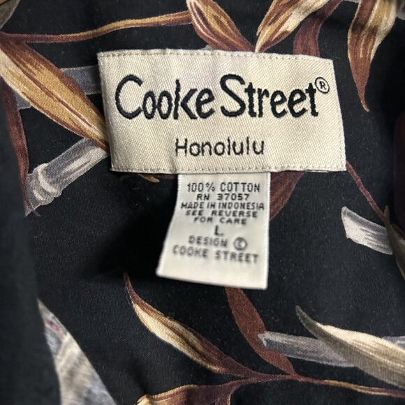 Vintage Cooke Street Honolulu Hawaiian Shirt Button Up Black Bamboo Leaves - Picture 3 of 4